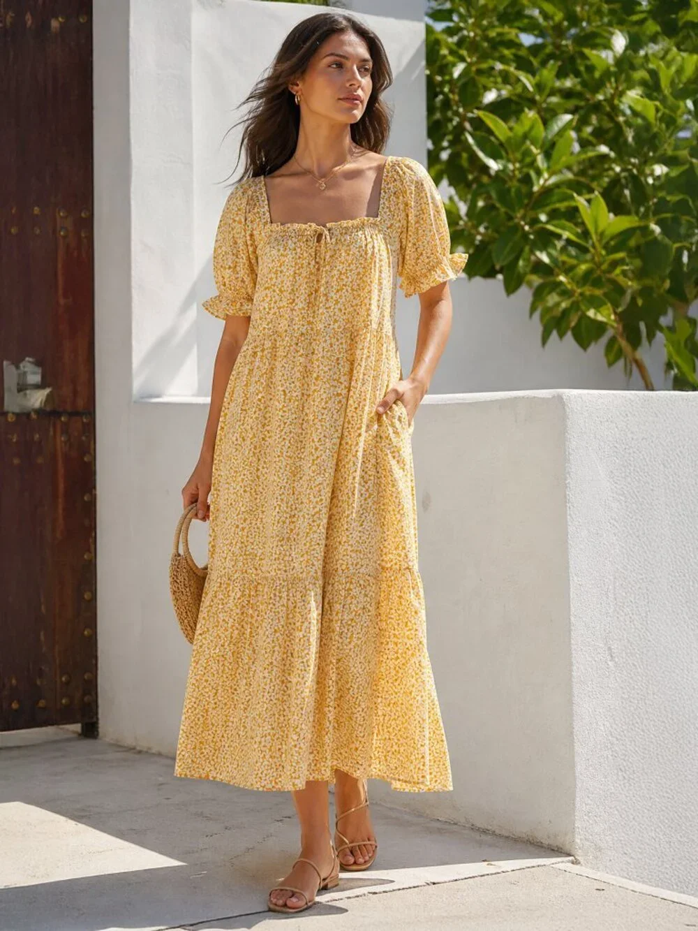 NWT Madewell S Yellow Daisy Midi Dress Puff Sleeve Cottagecore - Picture 2 of 11